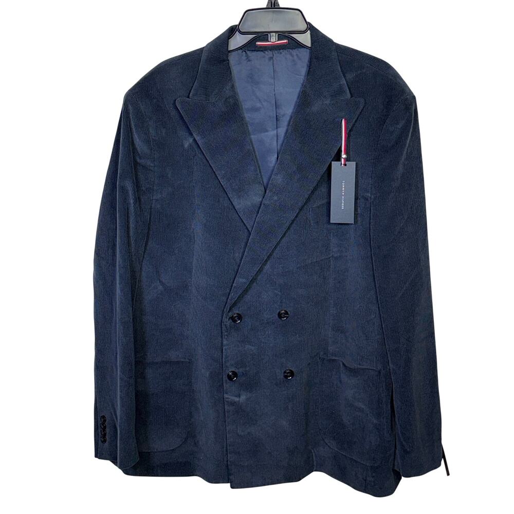 Tommy Hilfiger Men's Relaxed Corduroy Double-Breasted Suit Jacket blue 48R $360